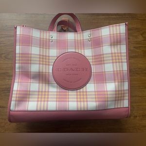 Coach Dempsey Tote 40 In Signature Jacquard With Stripe Coach Patch Taffy Plaid